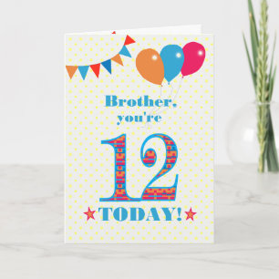 Pour Brother 12e Anniversaire Carte Ballons de Bun