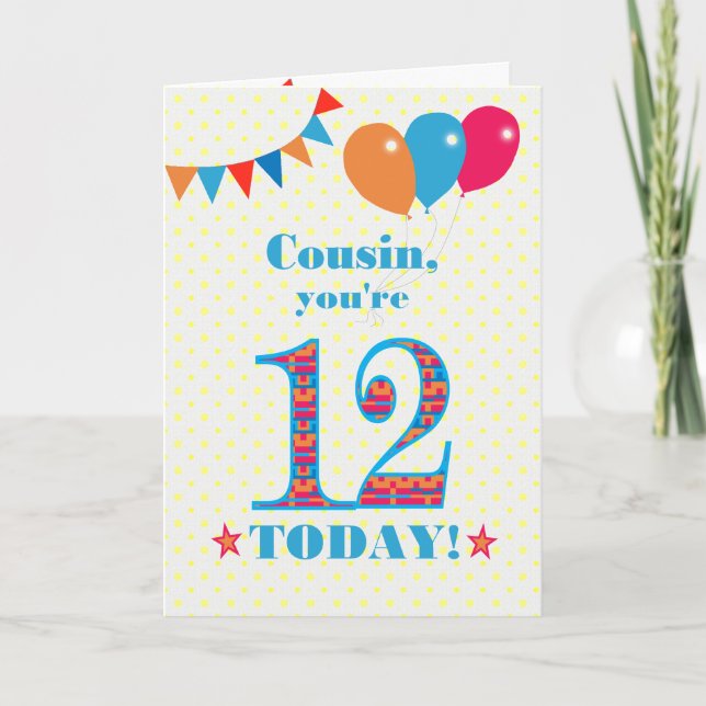 Pour Cousin 12e Anniversaire Carte Ballons (Devant)