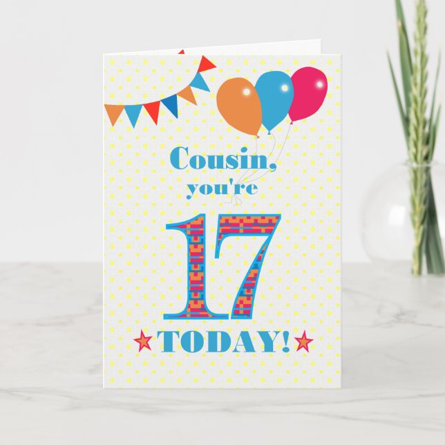 Pour Cousin 17e Anniversaire Carte Ballons de Bunt (Devant)
