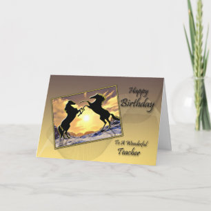 Pour enseignant, carte d'anniversaire avec chevaux