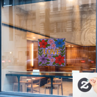 Pour Fenêtre Autocollant Fleurs d'Amour Lavande Vitrail