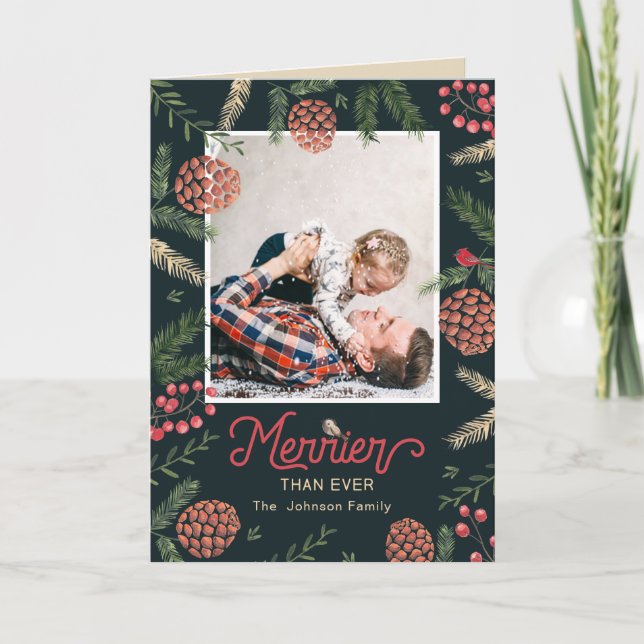 Pour Fêtes Annuelles Arbre à cônes de pin | Cartes photo de vœux pliées (Devant)