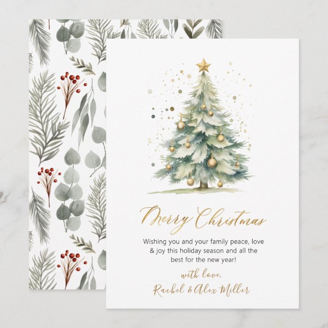Pour Fêtes Annuelles Arbre de script botanique - Cartes de Noël non pho (Devant / Derrière)