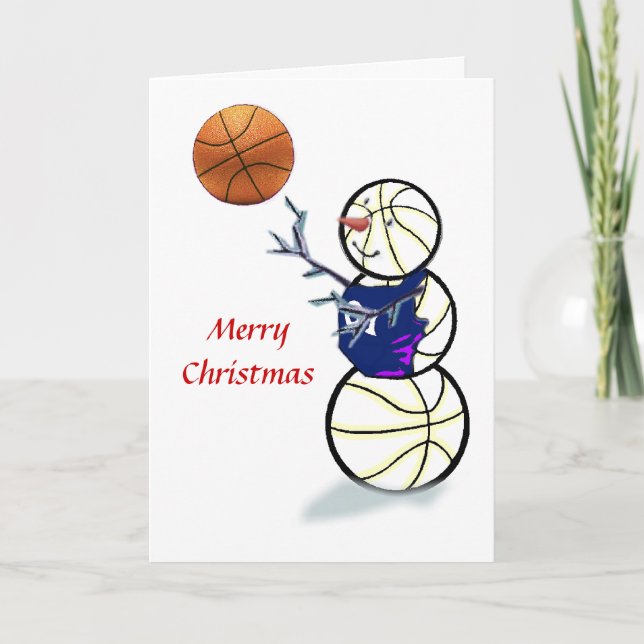 Pour Fêtes Annuelles Basket-ball Snowman Cartes de Noël (Devant)