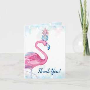 Pour Fêtes Annuelles Blue Gold Rose Flamant rose Ananas Merci Cartes