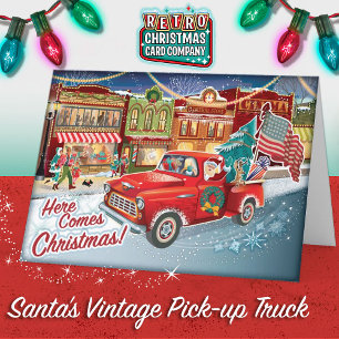 Pour Fêtes Annuelles Camion Santas Pick-up + USA Drapeau Cartes de Noël