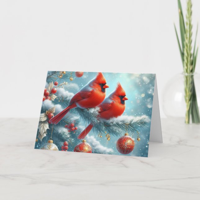 Pour Fêtes Annuelles Cardinals rouges bois Noël Cartes de voeux (Devant)