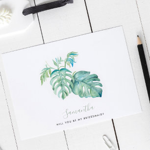 Pour Fêtes Annuelles Cartes de femme de chambre Feuille Monstera aquare