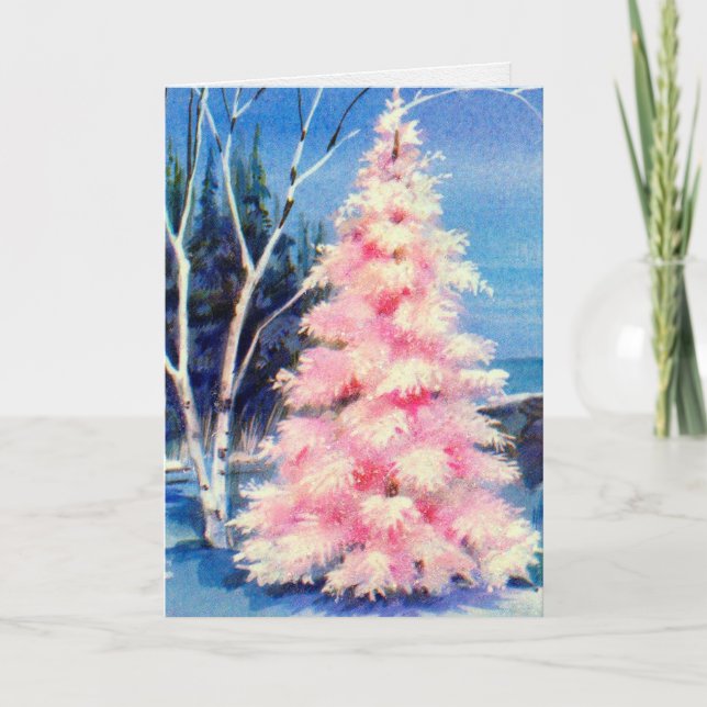 Pour Fêtes Annuelles Cartes de Noël | Arbre rose vintage (Devant)