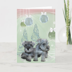 Pour Fêtes Annuelles Cartes de Noël avec chiots Schnauzer roses et vert