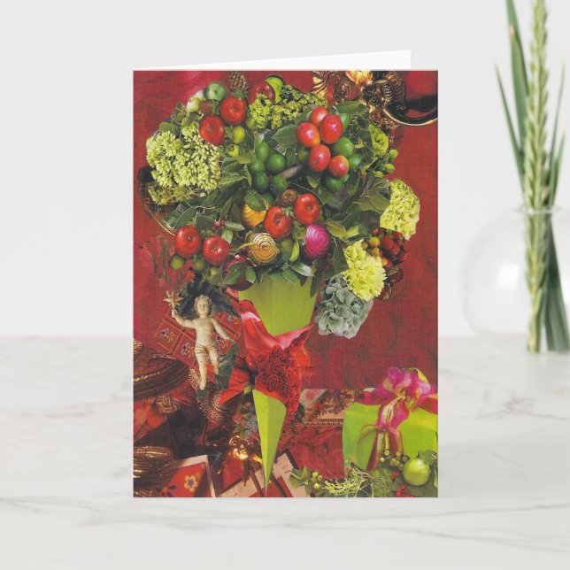 Pour Fêtes Annuelles Cartes de Noël avec pommes et verdure (Devant)