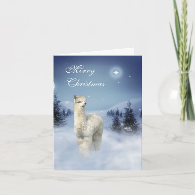 Pour Fêtes Annuelles Cartes de Noël de nuit d'hiver d'alpaga (Devant)