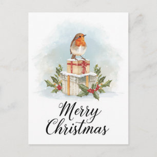 Pour Fêtes Annuelles Cartes de Noël de rouge-robin aquarelle avec cadea