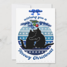 Cartes de Noël Meowy Bleu Blanc Plat