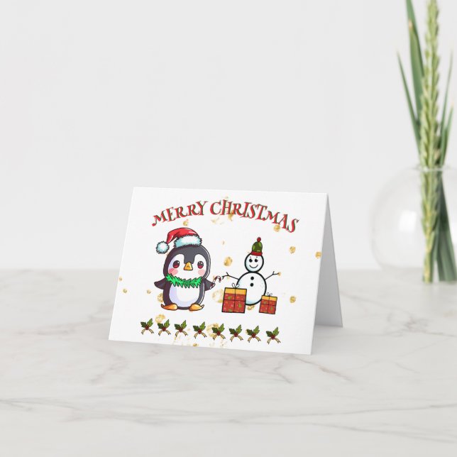 Pour Fêtes Annuelles Cartes de Noël mignonnes Penguin (Devant)