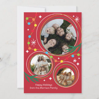 Pour Fêtes Annuelles Cartes de Noël Modern Retro Rouge 3 Photos
