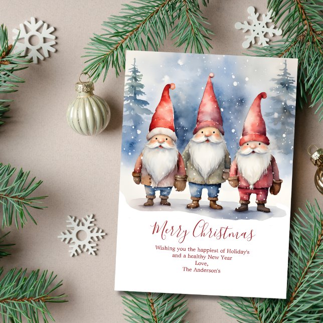 Pour Fêtes Annuelles Cartes de Noël personnalisées avec lutins joyeux (Gnomes Merry Christmas Card Digital and Printed)