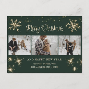 Pour Fêtes Annuelles Cartes de Noël personnalisées Green 3 Photo avec u
