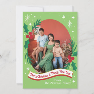Pour Fêtes Annuelles Cartes de Noël rétro avec photo de houx et de baie