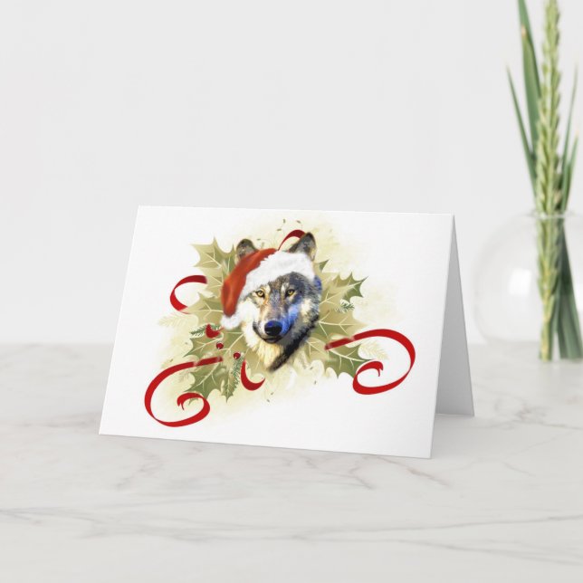 Pour Fêtes Annuelles Cartes de Noël Wolf (Devant)