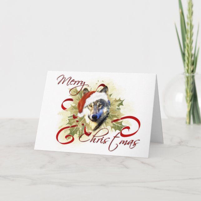 Pour Fêtes Annuelles Cartes de Noël Wolf (Devant)