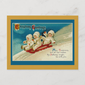 Pour Fêtes Annuelles Cartes de vacances de triplés mignons en traîneau