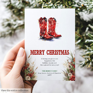 Pour Fêtes Annuelles Cartes de vœux de Noël bottes de cowboy rouges occ