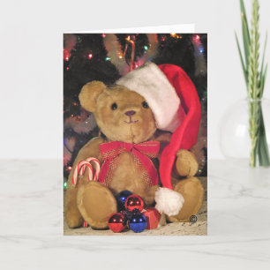 Pour Fêtes Annuelles Cartes de voeux de Noël-Ours en casquette rouge.