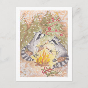 Pour Fêtes Annuelles Cartes de vœux de ratons laveurs rôtissant des gui