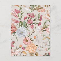 Cartes de vœux florales chats blancs roses roses