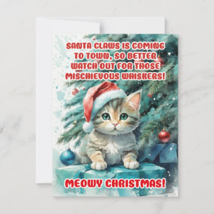 Pour Fêtes Annuelles Cartes de voeux "FUNNY CAT MEOWY CHRISTMAS"