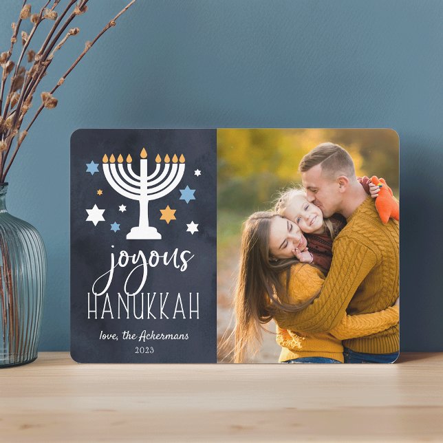 Pour Fêtes Annuelles Cartes photo de Hanukkah | Lumières étoilées (Créateur téléchargé)