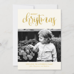 Pour Fêtes Annuelles Cartes photos de Noël en or et en hiver blanc