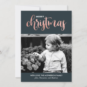 Pour Fêtes Annuelles Cartes photos de Noël rose Gold et Dark Turquoise
