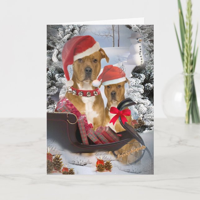 Pour Fêtes Annuelles Cartes Pitbull "Père Noël Sleigh" (Devant)