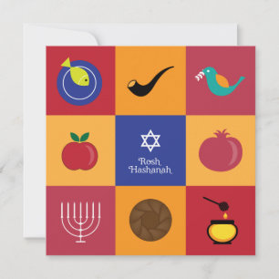 Pour Fêtes Annuelles Cartes plates de symboles de Roch Hachana