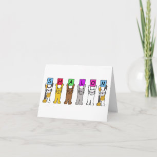Pour Fêtes Annuelles Chats de dessin animé Shalom tenant des cartes
