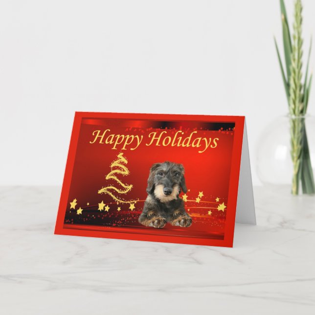 Pour Fêtes Annuelles Étoiles de cartes de Noël Dachshund (Devant)