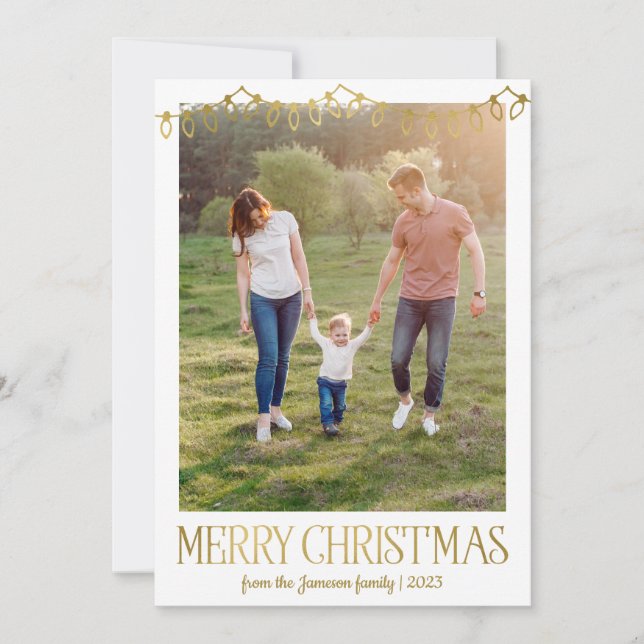 Pour Fêtes Annuelles Gold Christmas Lights Photo Cartes de Noël (Devant)