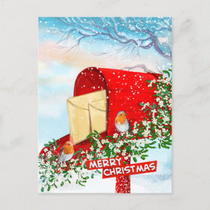 Pour Fêtes Annuelles Oiseaux de Noël d'hiver Une boîte rouge Cartes pos