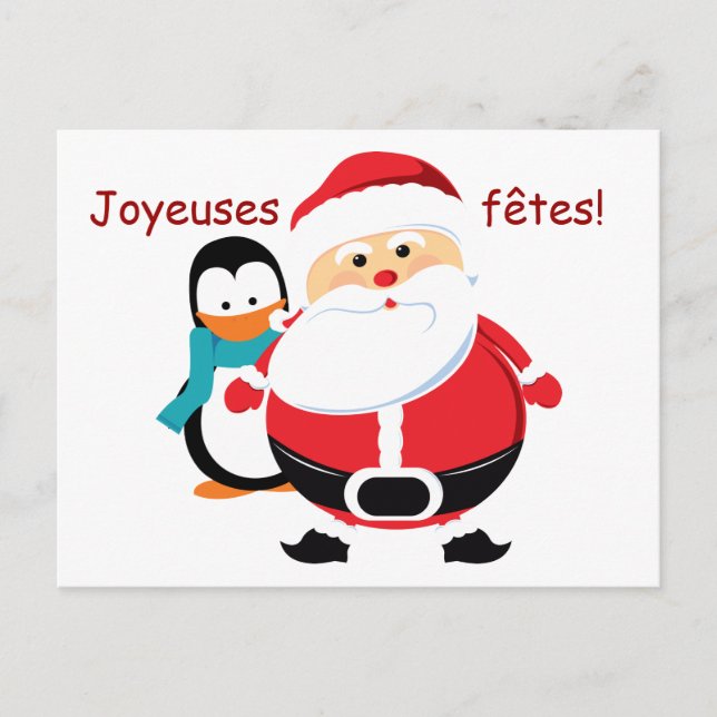 Pour Fêtes Annuelles Postales de cartes de Père Noël et de Manchot le (Devant)