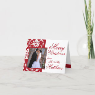 Pour Fêtes Annuelles Premières cartes de Noël de damassé de photo rouge