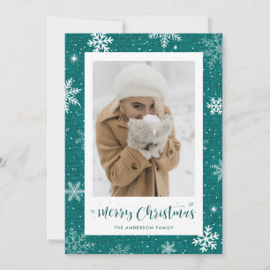 Pour Fêtes Annuelles Rustic Country Turquoise Burlap Photo Cartes de No