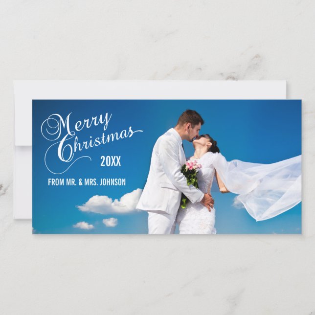 Pour Fêtes Annuelles Script Newlyweds Cartes photos de vacances (Devant)