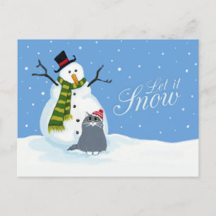 Pour Fêtes Annuelles Snowman et Cat   Laisser neiger les cartes postale