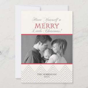 Pour Fêtes Annuelles Style moderne Blanc Chevron Cartes photos de Noël