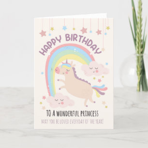 Pour Girl Cute Rainbow et Unicorn carte d'annivers