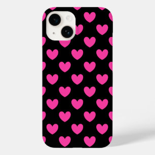 Pour iPhone 14 Coeurs de polka rose Fuchsia sur le Coque noir-Mat
