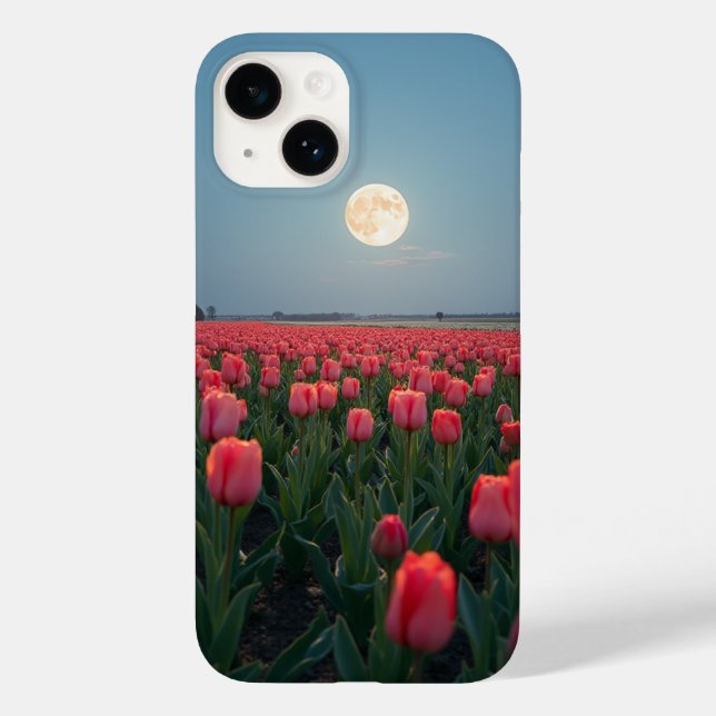 Pour iPhone 14 Fleur champ avec la lune coque levant (Verso)