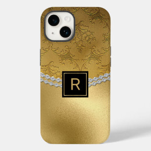 Pour iPhone 14 Glam Gold Damask Monogramme Coque-Mate coque iphon